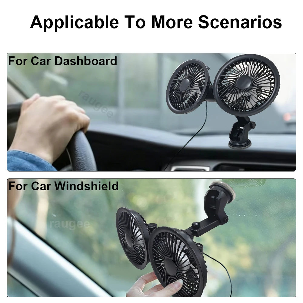 Ventilador de Coche USB Doble Cabezal 360°