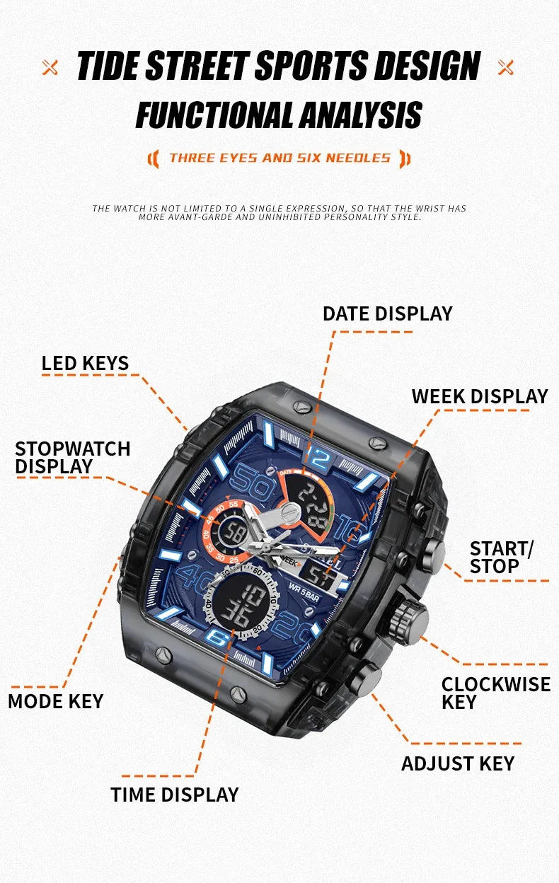 SMAEL 8109 nuevo reloj para hombre, deportivo multifuncional, resistente al agua hasta 50M, pantalla Dual, luz LED nocturna, reloj electrónico para estudiantes de ocio
