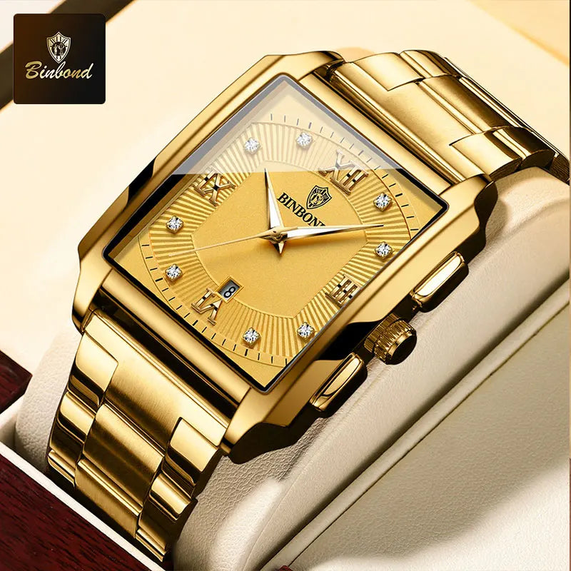 Reloj de Cuarzo Analógico de Lujo BINBOND para Hombre Esfera Cuadrada
