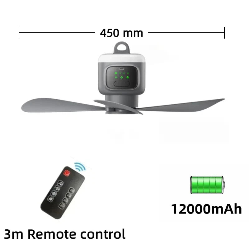 Ventilador de techo recargable con lámpara nocturna