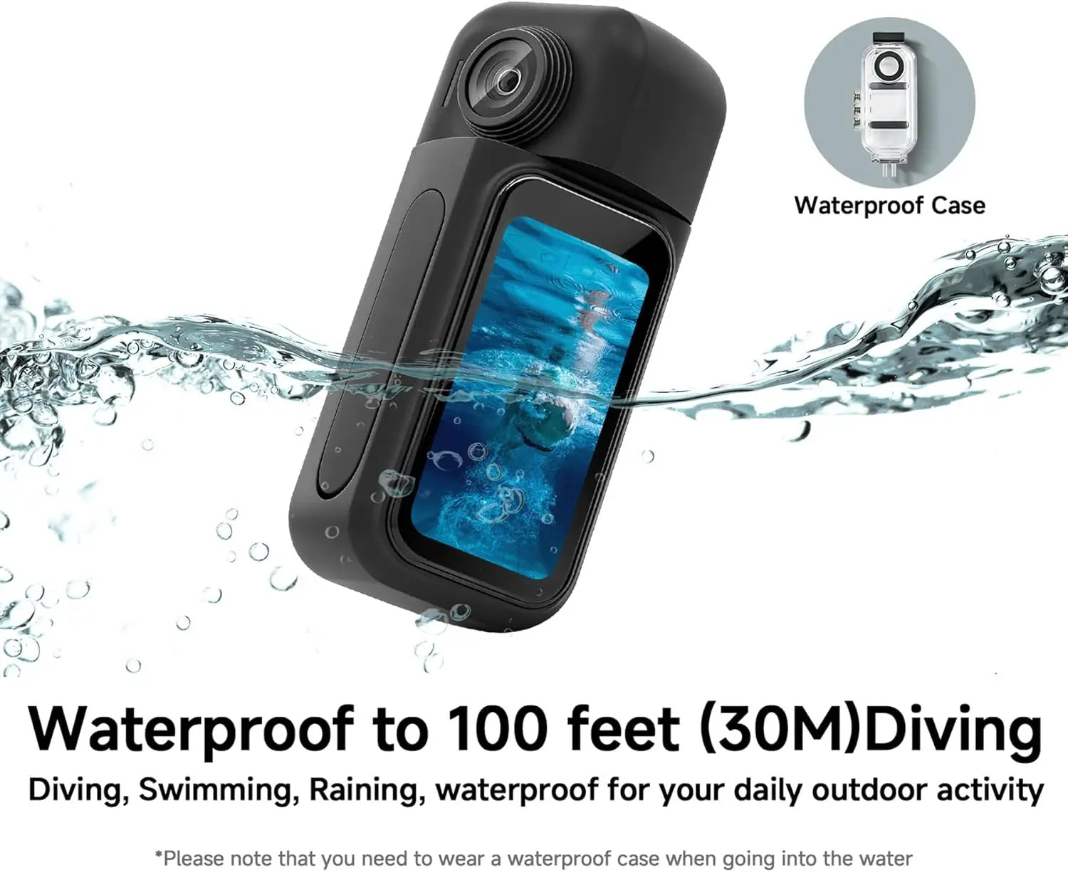Mini cámara de acción POV FHD con WiFi, pantalla táctil IPS y resistencia al agua 40m