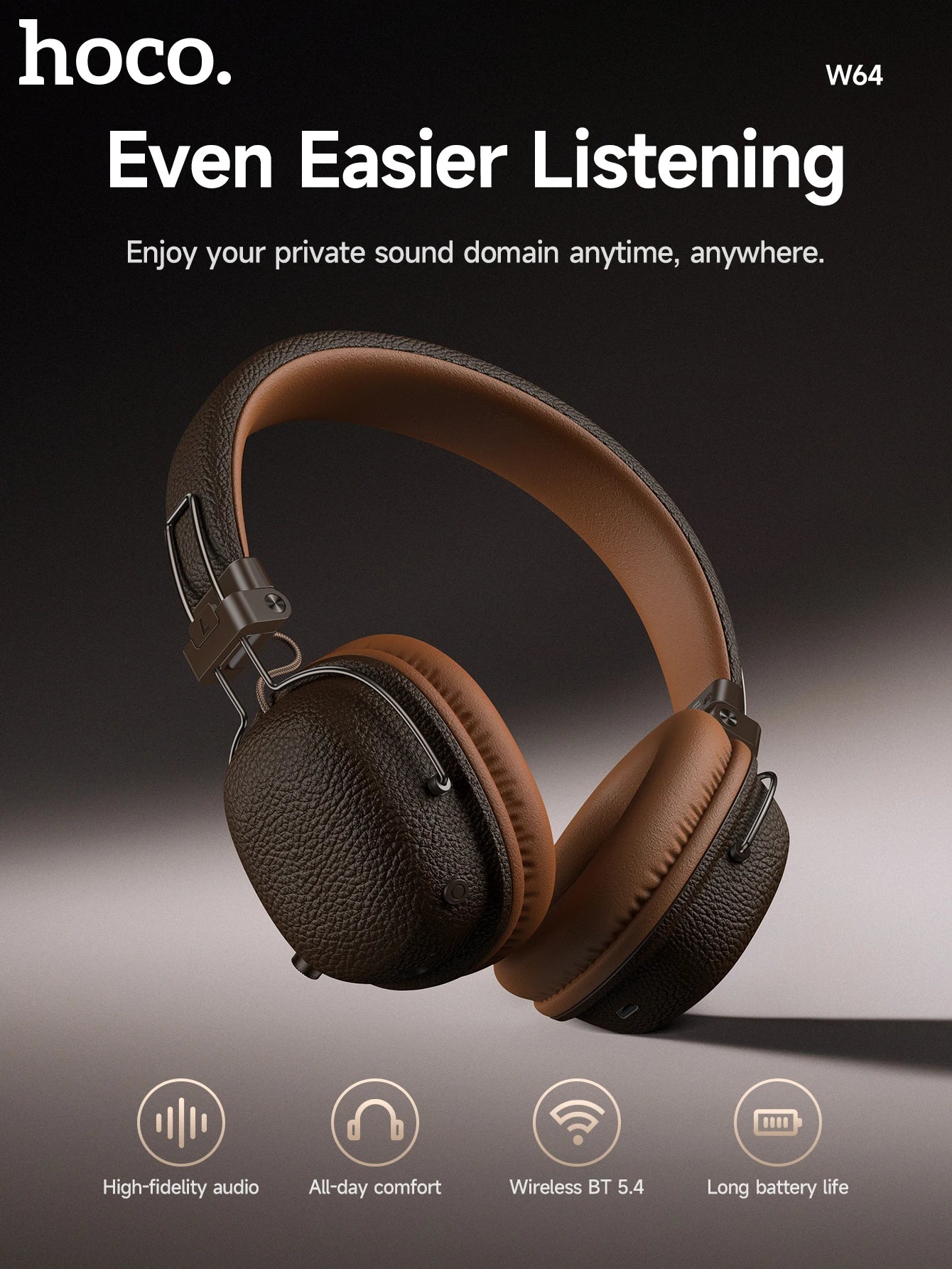 HOCO Retro Auriculares Bluetooth 5.4 Cuero PU HiFi