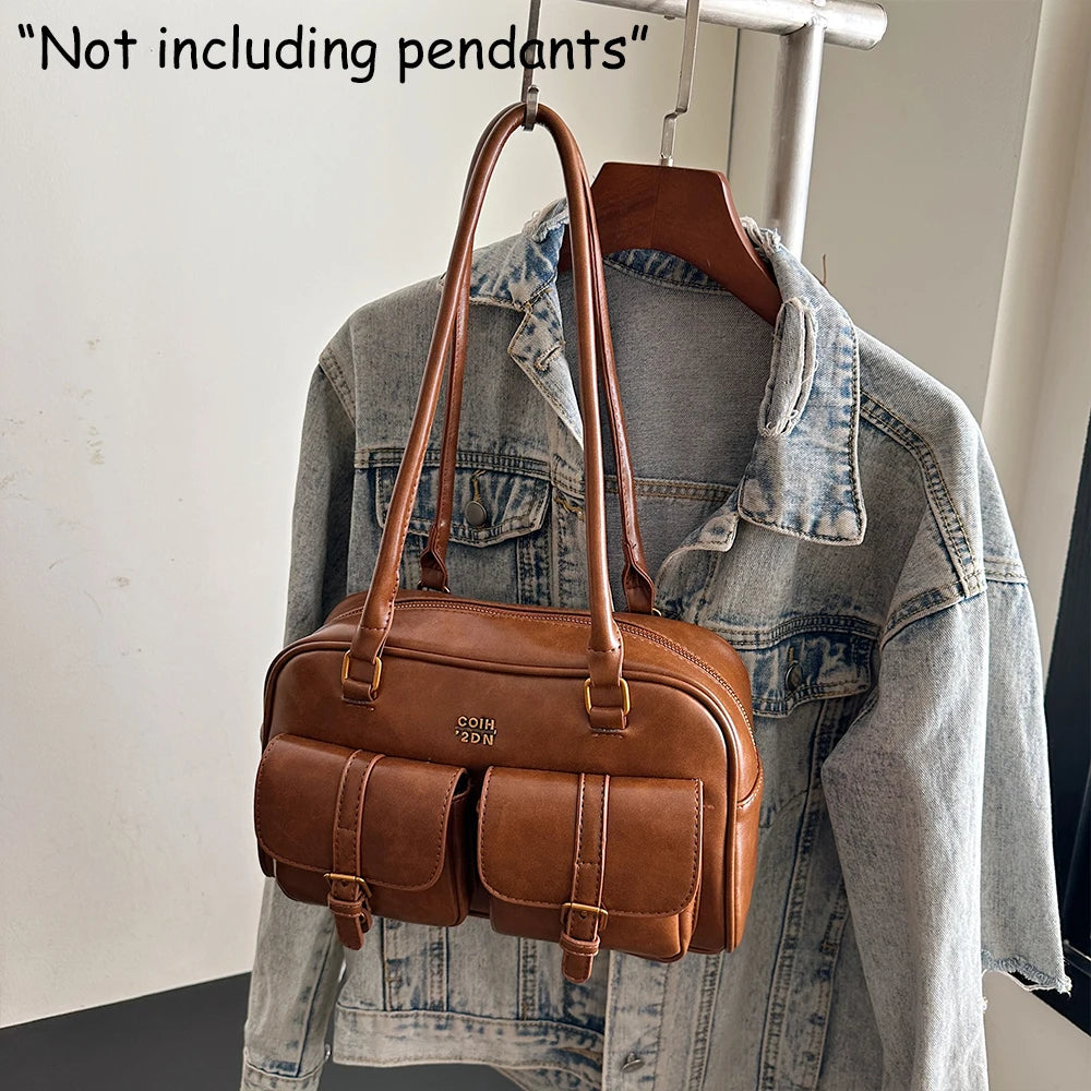 Bolso de Hombro Cuero PU Retro para Mujer, Gran Capacidad y Múltiples Bolsillos