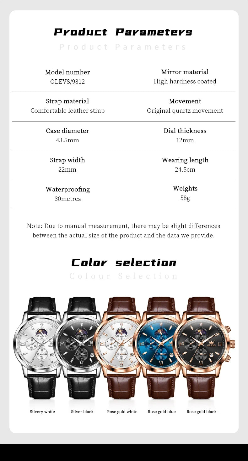 Reloj OLEVS Cronógrafo Fase Lunar de Cuarzo para Hombre