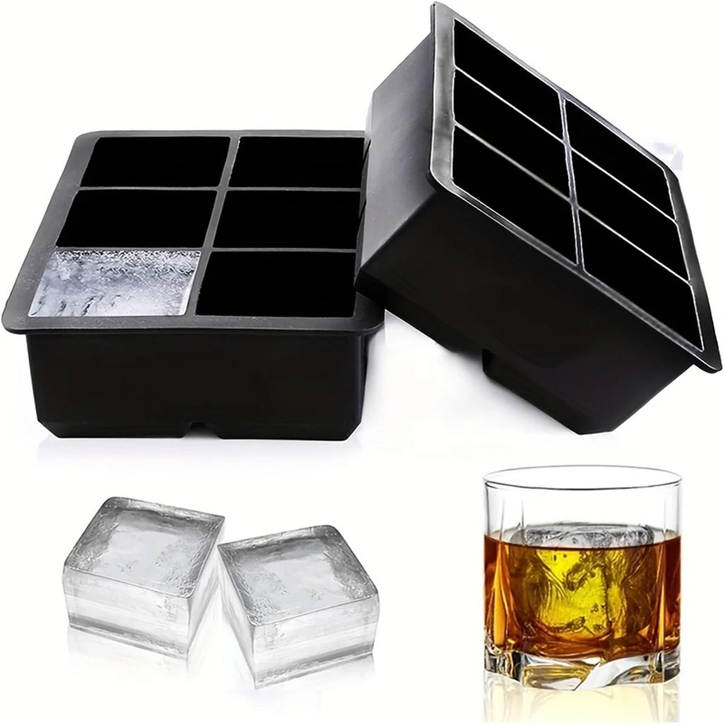 Molde grande para bandeja de cubitos de hielo de silicona, sin BPA, molde para cubitos de hielo de calidad alimentaria, Flexible, 6 agujeros de fácil liberación, hielo de fusión lenta para whisky