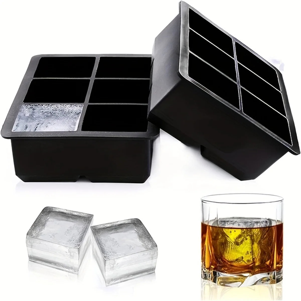 Molde grande para bandeja de cubitos de hielo de silicona, sin BPA, molde para cubitos de hielo de calidad alimentaria, Flexible, 6 agujeros de fácil liberación, hielo de fusión lenta para whisky