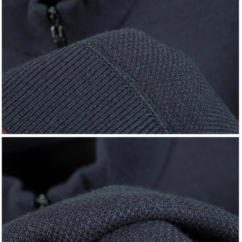 Suéter grueso de terciopelo de alta calidad, jersey con media cremallera para hombre, nueva camiseta cálida holgada informal, prendas de punto