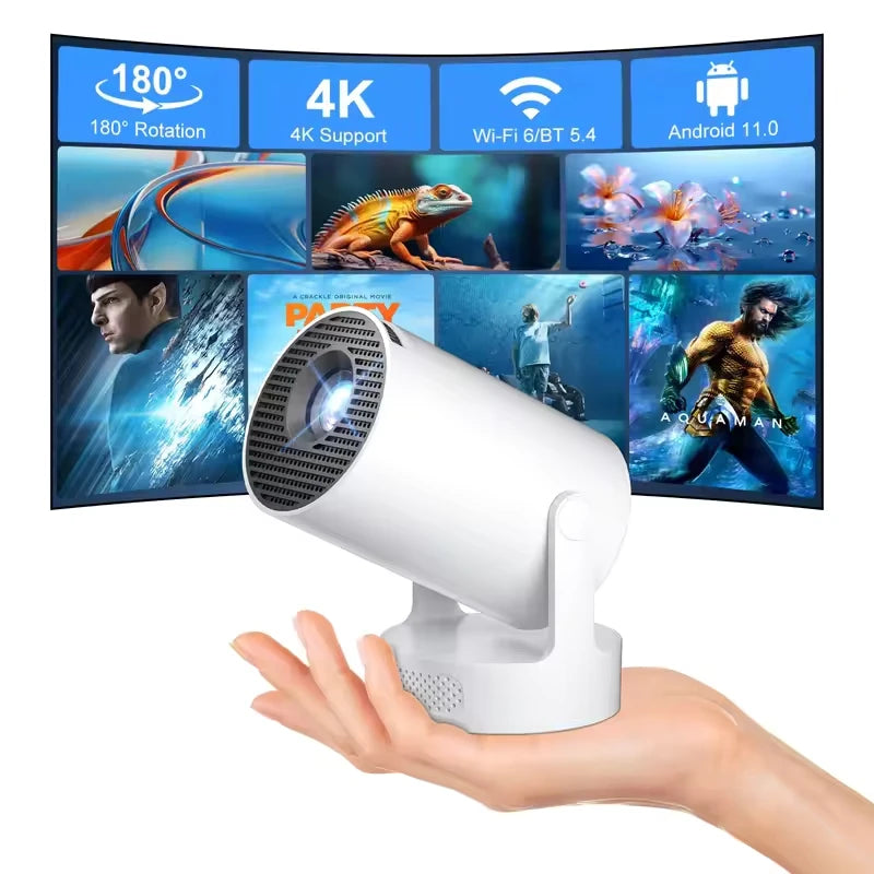 Nuevo Proyector HY300 Ultra Portátil 4K con Altavoz, Cine en Casa, Proyector LCD, Películas al Aire Libre, Android 11, BT5.4, Proyector para Camping