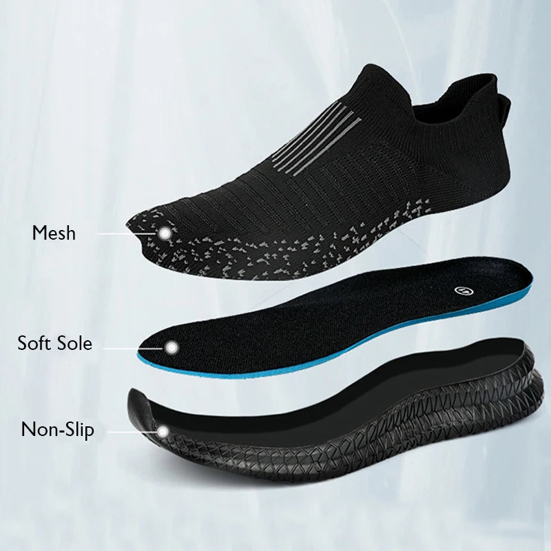 Zapatos informales transpirables para hombre, zapatos ligeros para caminar al aire libre, zapatillas antideslizantes para hombre, zapatos planos vulcanizados sin cordones 2023