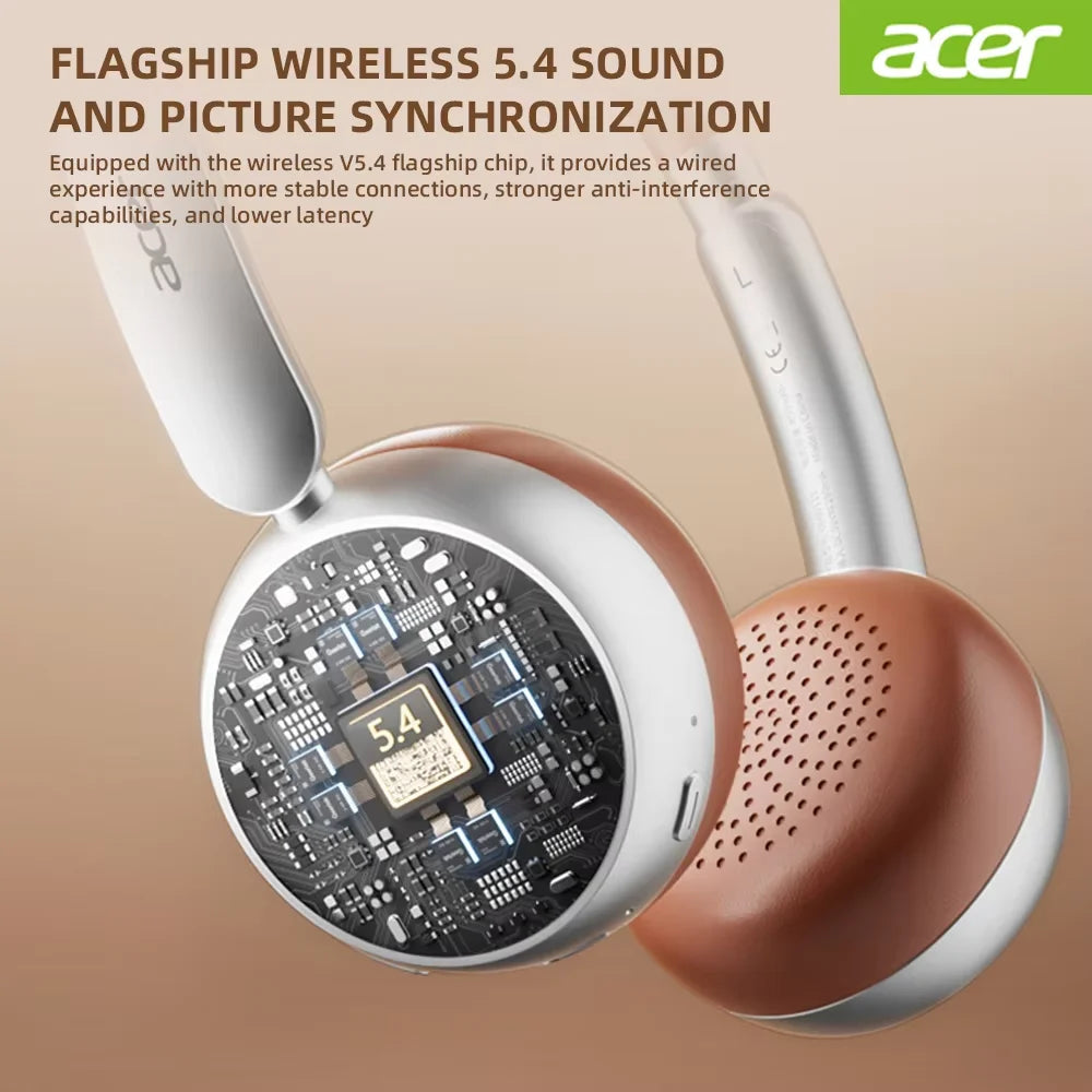 Auriculares Bluetooth Acer OHW111, Estilo Retro, Inalámbricos, Bluetooth 5.4, HIFI Estéreo, para Gamers, 70 Horas de Reproducción