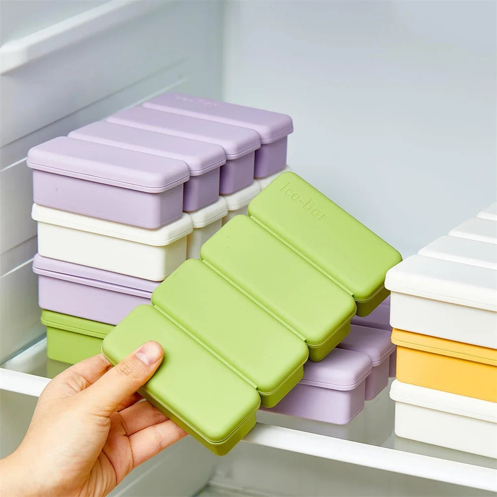Bandejas de cubitos de hielo de silicona de 4 rejillas con tapa, molde para paletas casero, contenedor de congelación de alimentos para moldes de congelador para sopas y salsas