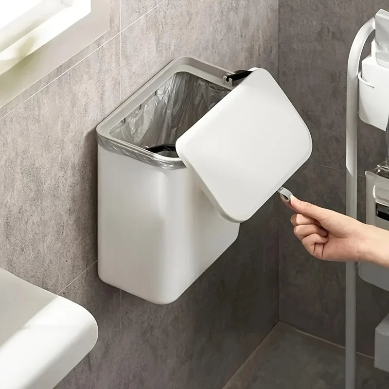 Cubo de basura para cocina con tapa, para colgar en la puerta del armario, almacenamiento creativo para el baño, cesta para papel higiénico, papelera