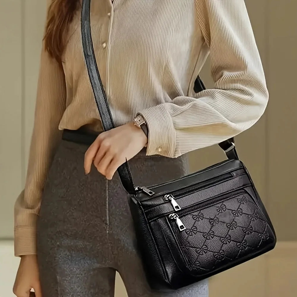 Bolso de Hombro para Mujer de Cuero PU Negro Gran Capacidad