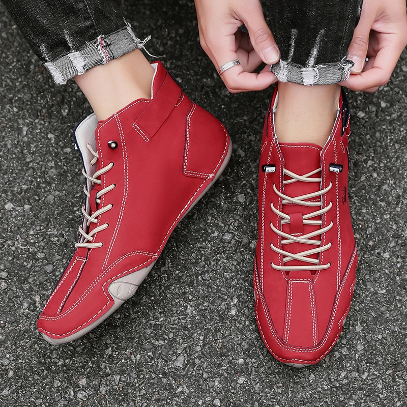 Zapatos informales de cuero, zapatillas de deporte para hombre, mocasines para caminar al aire libre, calzado cómodo, botas de lujo para hombre