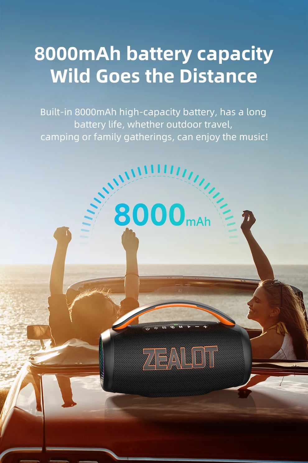 Altavoz Zealot-P12 Altavoz Bluetooth portátil de 60 W con IPX6 resistente al agua, mango cómodo, iluminación controlable, TF, USB