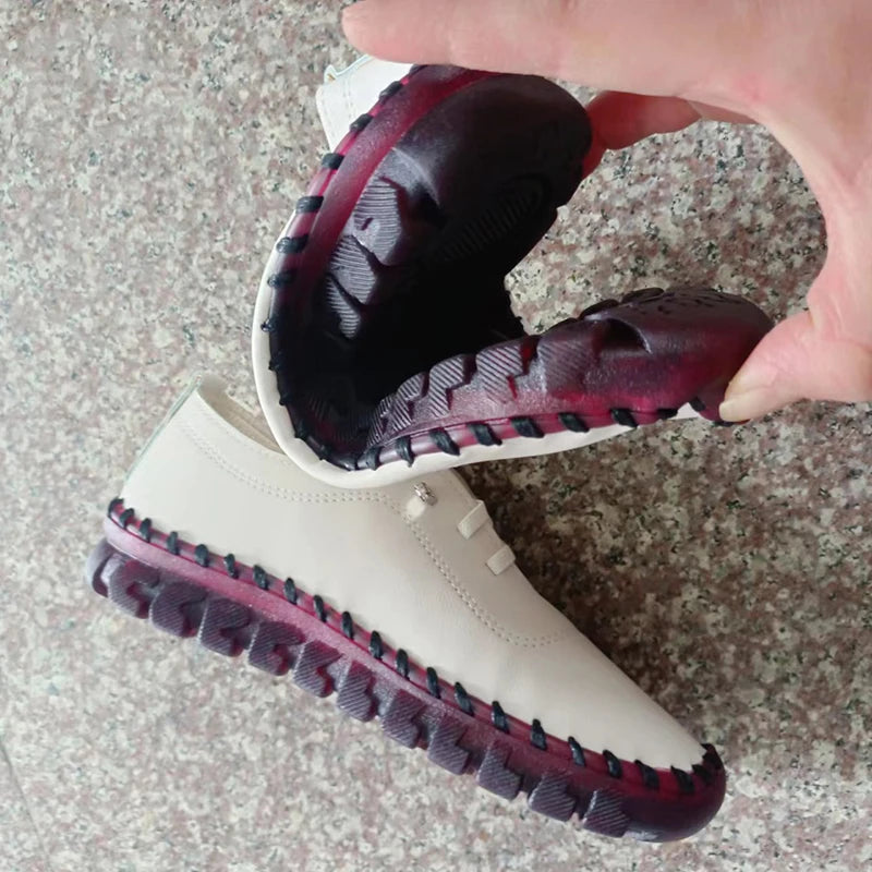 Zapatillas de deporte para Mujer, mocasines con cordones de cuero, planos, informales, cómodos, para mamá, para Mujer