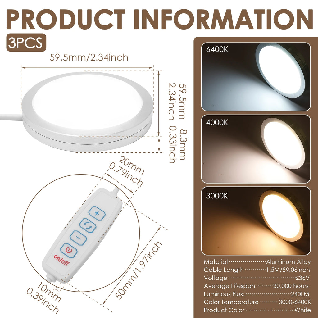 Kit de Lámparas LED de 3/5/10 Piezas, 3 Colores, Alimentación USB de 5V, Luz Cálida de 3000k-6400k, Brillo Ajustable, Lámpara para Espacio de Impresión 3D para Cabina