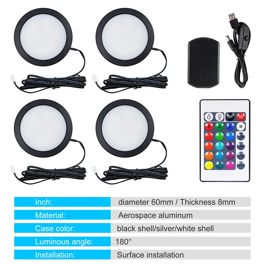 Luz RGB remota de 24 teclas para debajo de gabinete, interruptor USB de 5V, Kit de 1 2 4 6 luces, lámpara delgada para vitrina de cocina, acento de escritorio para Bar en casa
