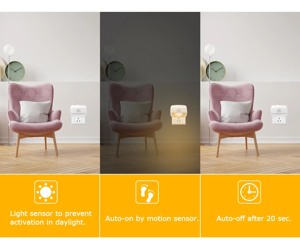 Luz LED Nocturna con Sensor de Movimiento para Enchufe