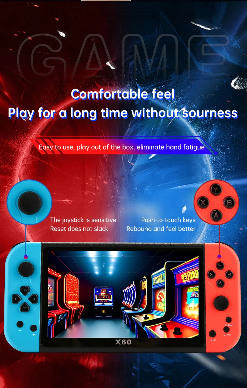 Consola de juegos portátil Coopreme X80, pantalla grande HD de 7 pulgadas, emulador Arcade PS1, nostálgico multifunción, juego portátil clásico PSP