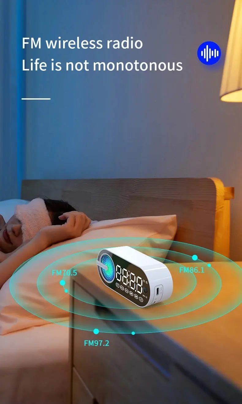 Radio Reloj Despertador Recargable USB, Altavoz Bluetooth Portátil RGB, FM, Pantalla Grande, Silencioso, Espejo Digital, para Dormitorio, Oficina, Escritorio