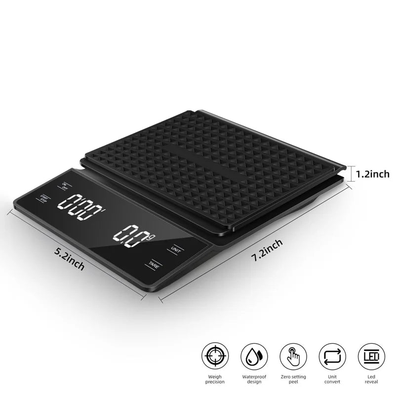 Báscula de café de 3kg/0,1g con temporizador, herramientas de cocina, báscula Digital multifunción para verter sobre goteo, báscula para Espresso, pantalla LCD