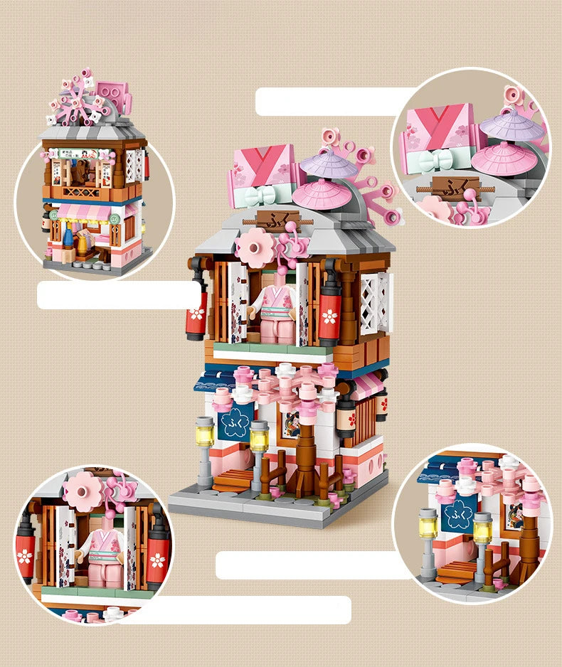 LOZ-serie de calle giratoria, tienda de ramen de estilo japonés, casa de aguas termales, tienda de ropa, tienda matcha, modelo de bloques de construcción, juguetes de regalo