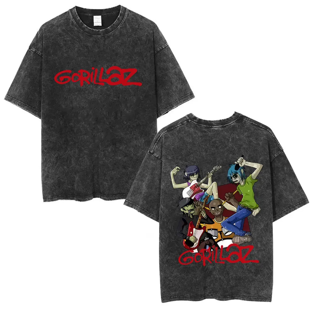 Camiseta Vintage Gorillaz, Punk Hip Hop Oversize, Unisex