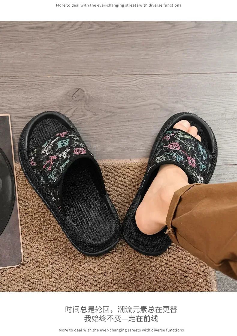 Zapatillas de casa de algodón transpirables con estampado floral