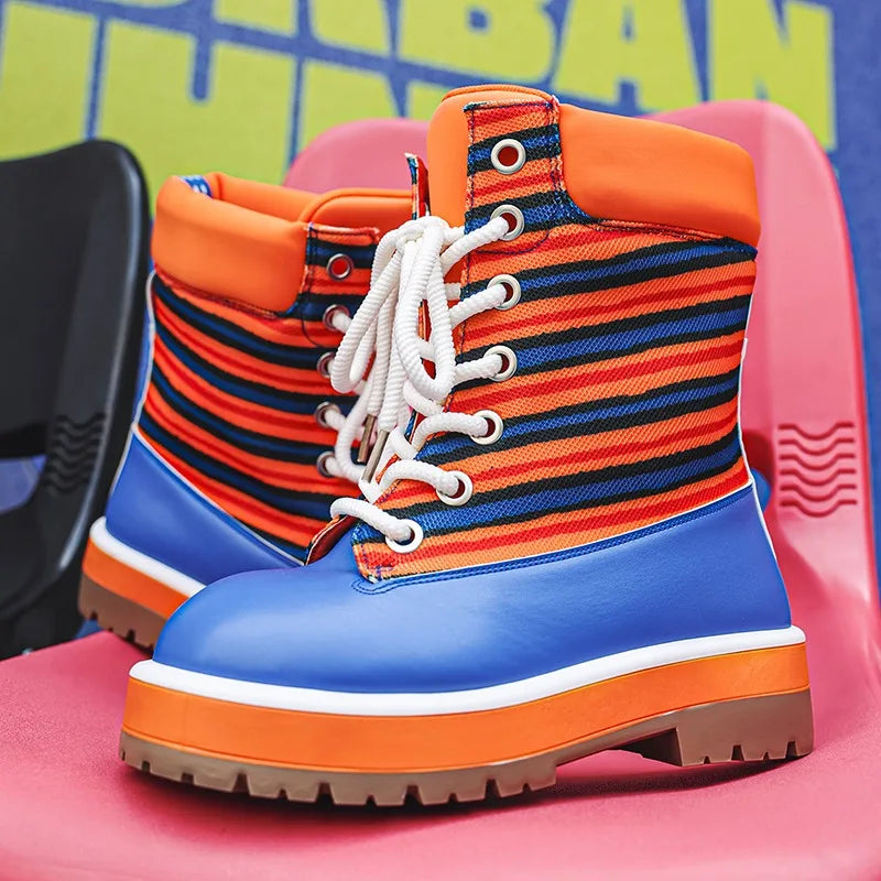 Botas de tobillo para hombre con rayas de colores y suela gruesa antideslizante