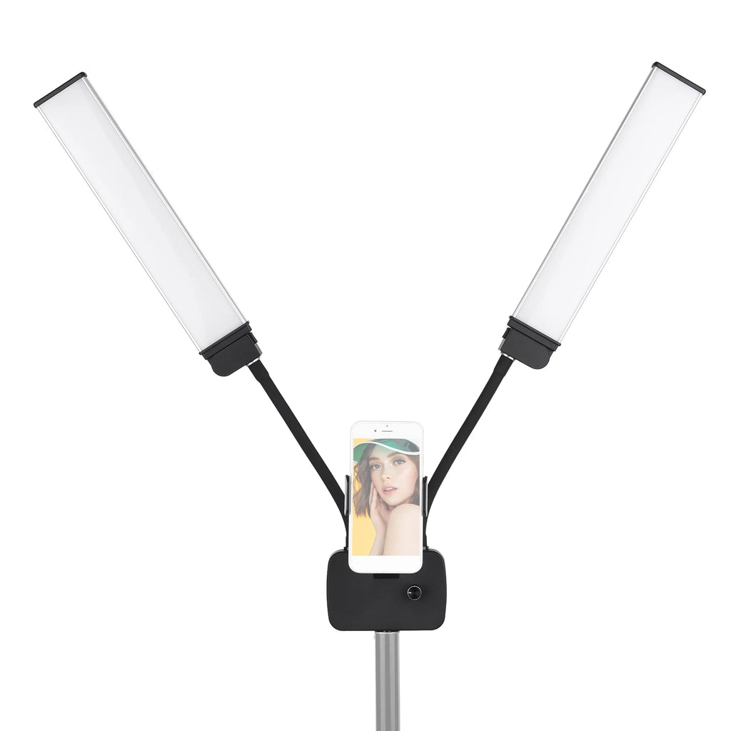 3 Modos de Iluminación con Soporte para Teléfono, Brazos Dobles Flexibles, Luz de Relleno LED Bicolor, Luz de Video LED Regulable para Transmisión en Vivo