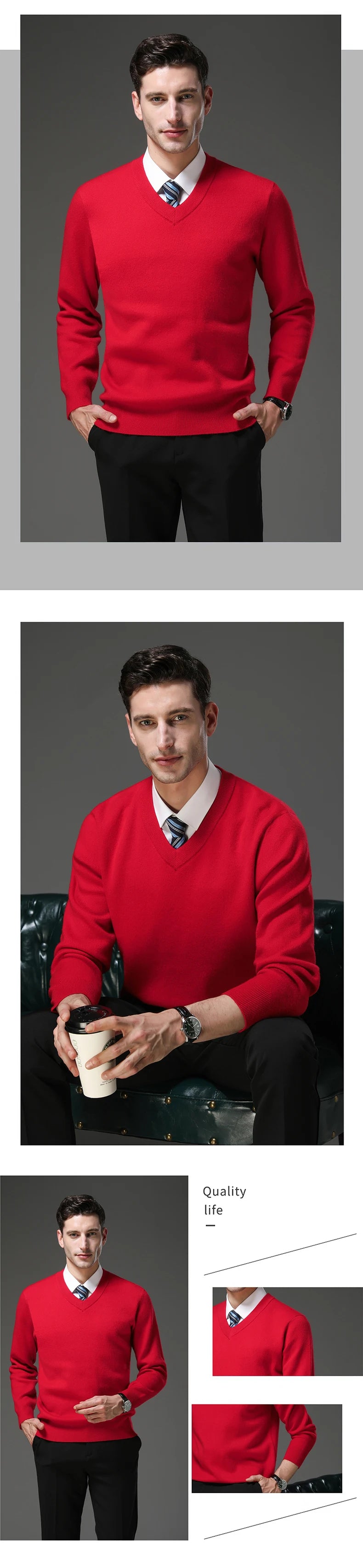 Suéter de Punto Grueso Antipilling para Hombre - Cuello en V