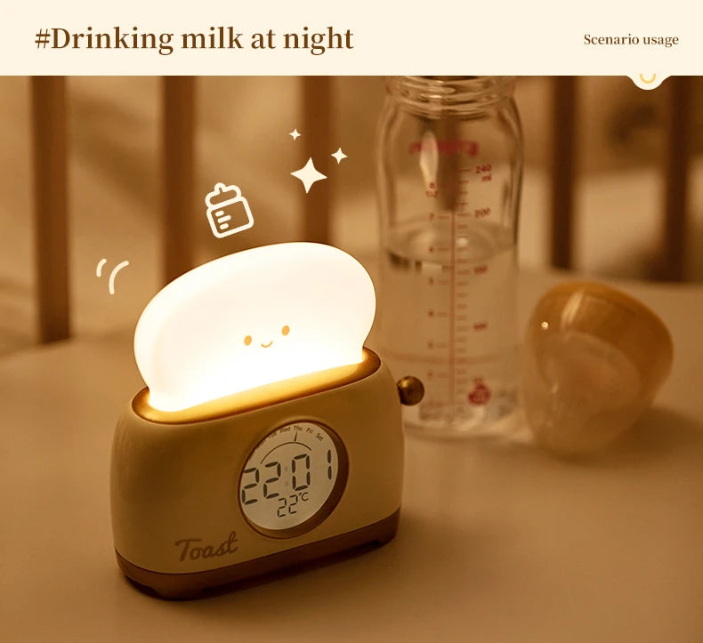 Reloj despertador con luz nocturna para tostadora, reloj despertador para niños, reloj luminoso para mesita de noche, lámpara de noche para dormitorio, decoración, regalo para niños