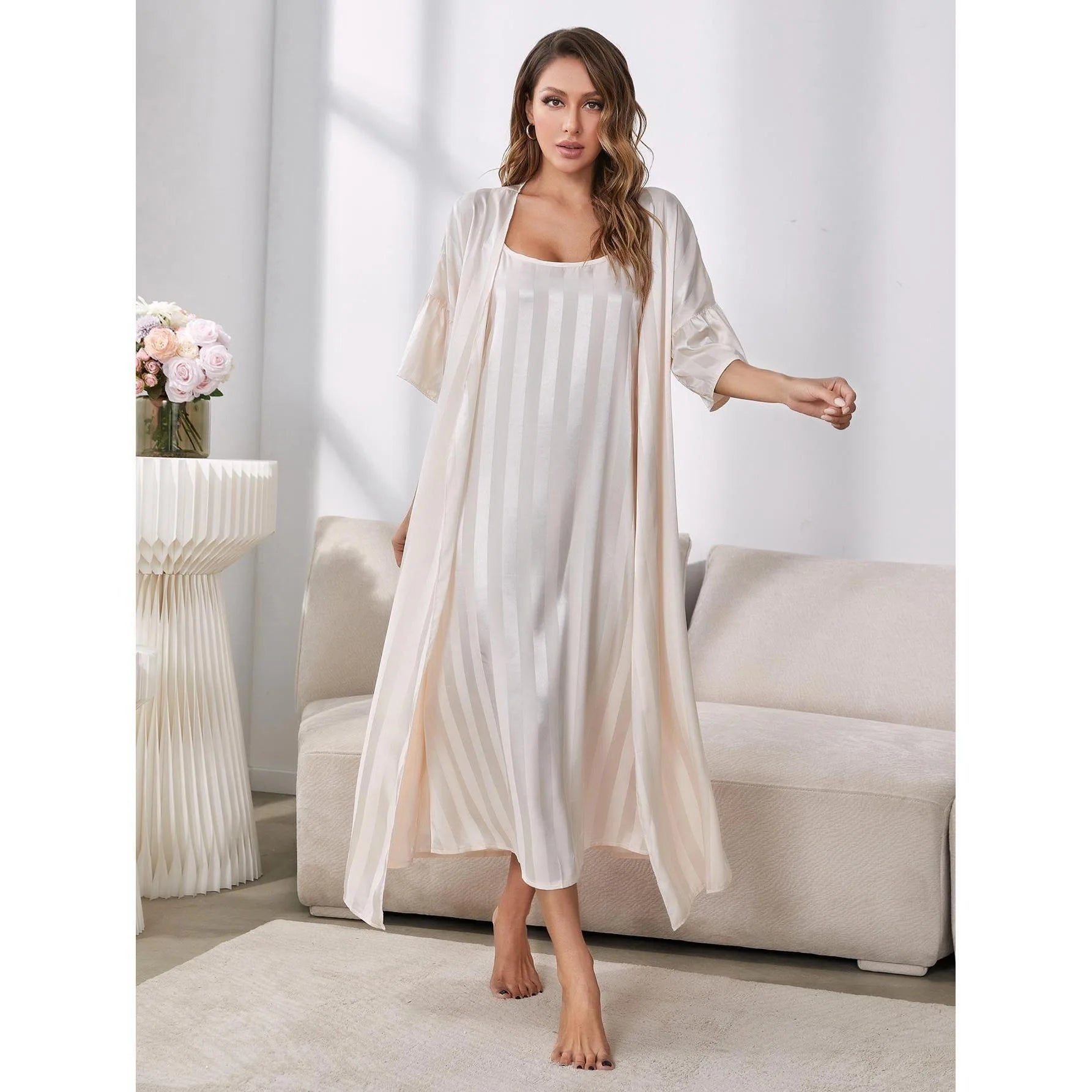 Conjunto de Pijama de Seda Helada para Mujer — Manga Larga