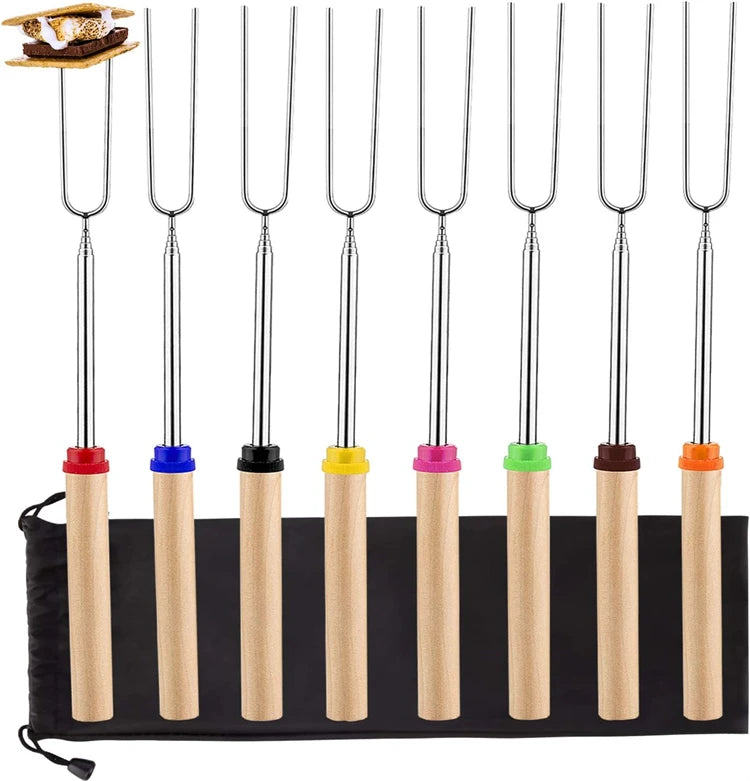 LMETJMA 8 Uds. Brochetas para barbacoa, palitos extensibles para asar malvavisco, brochetas telescópicas para barbacoa de acero inoxidable KC0467