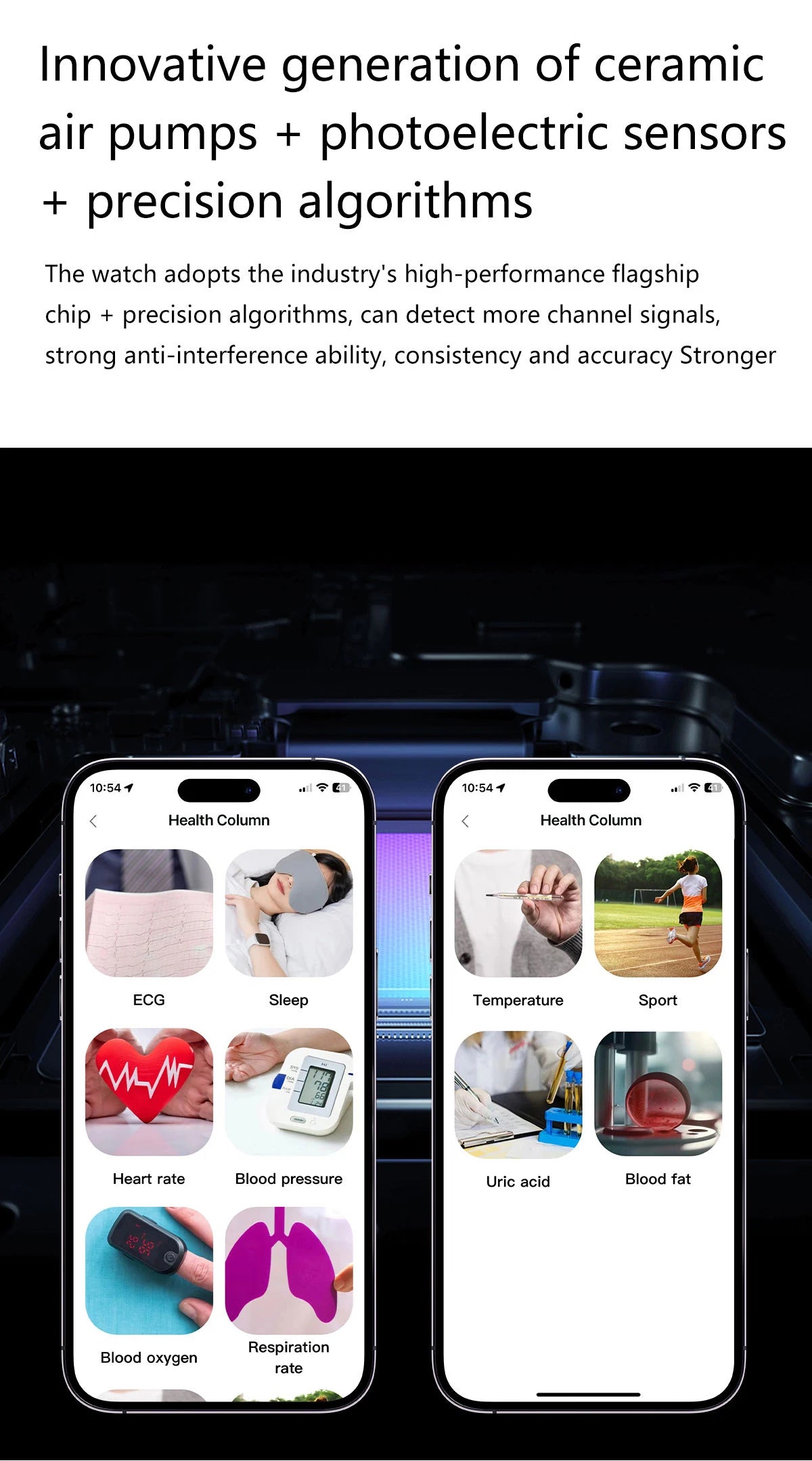 Reloj Inteligente con Airbag para Presión Arterial Precisa, ECG y NFC