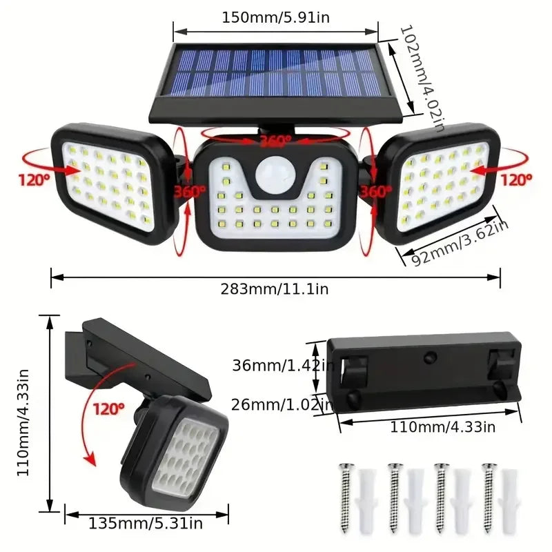 Lámpara Solar 74 LED Sensor de Movimiento IP65 para Jardín