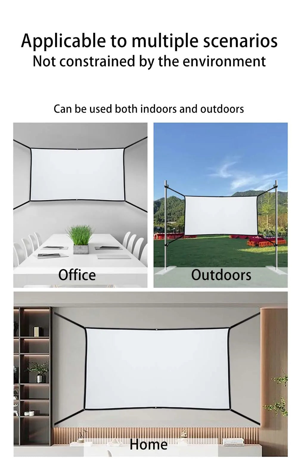 Thinyo Bandas laterales extendidas portátiles plegables para uso interior y exterior Pantalla de proyección suave de poliéster 60 72 84 100 120 150 pulgadas