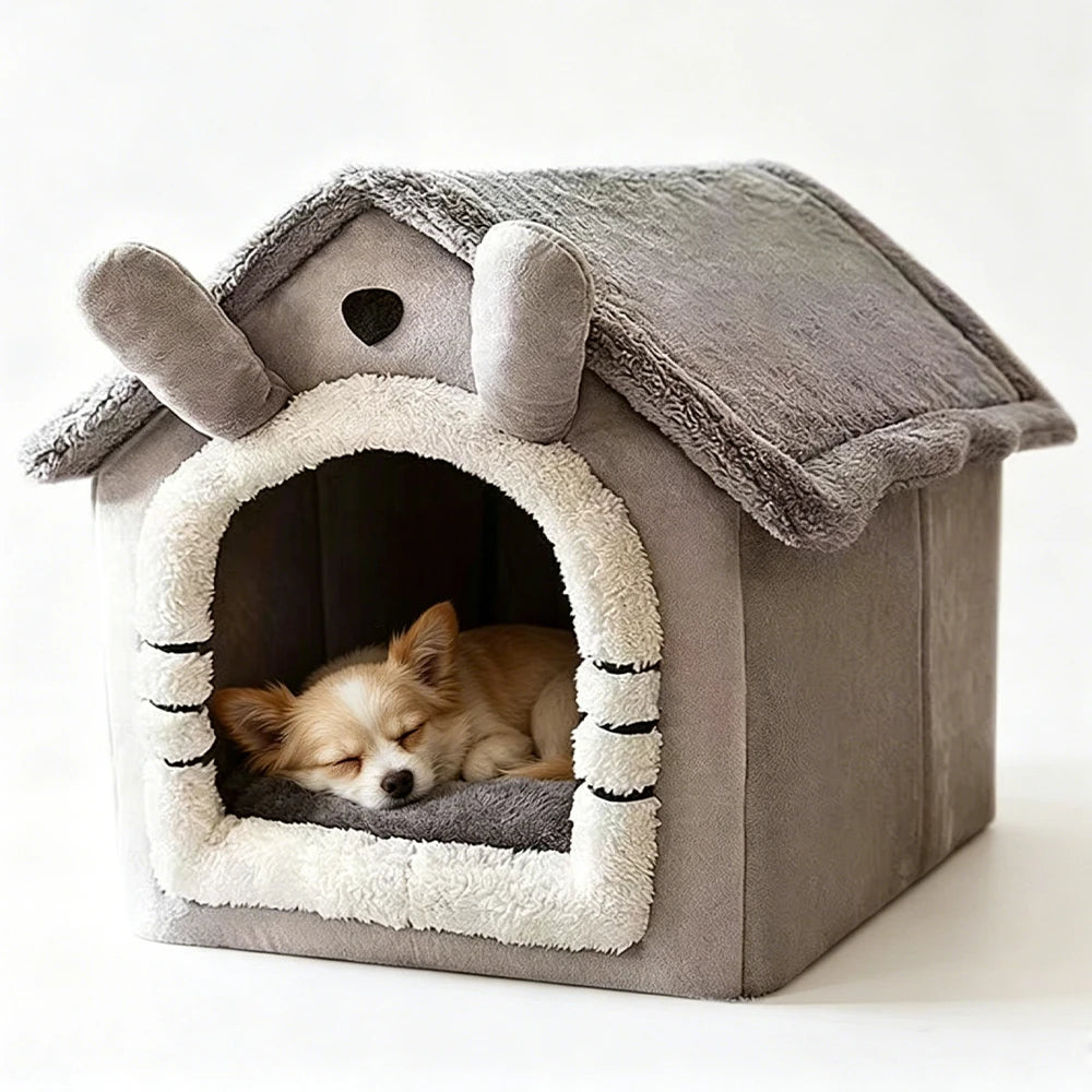 Cama para Mascotas Estilo Casa - Cálida, Lavable y Apta para Todas las Estaciones