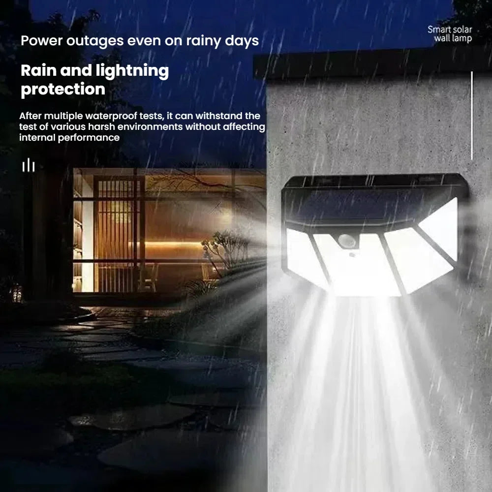 Lámpara Solar de Pared con Sensor de Movimiento PIR de 100 LED, Lámpara Solar Exterior Impermeable, Lámpara de Calle con Energía Solar, Decoración de Jardín