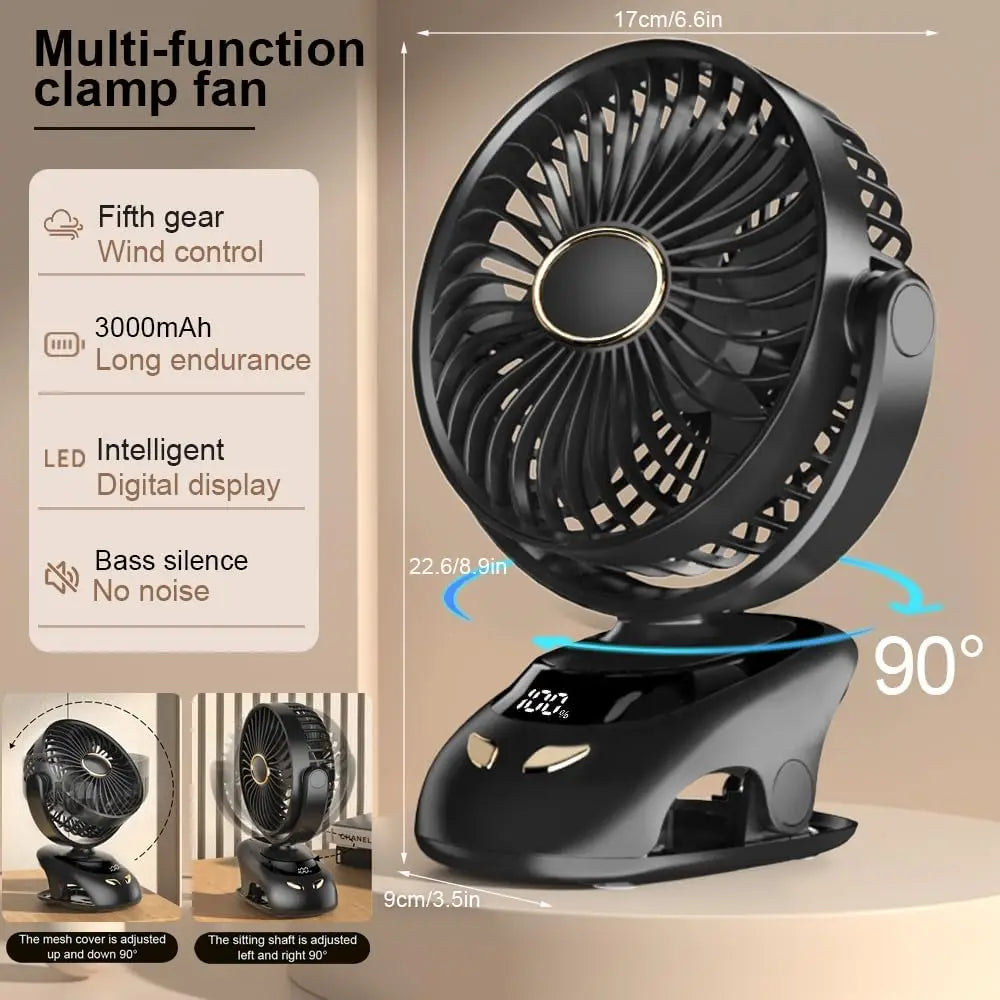 Ventilador con Clip Portátil para Escritorio y Cama
