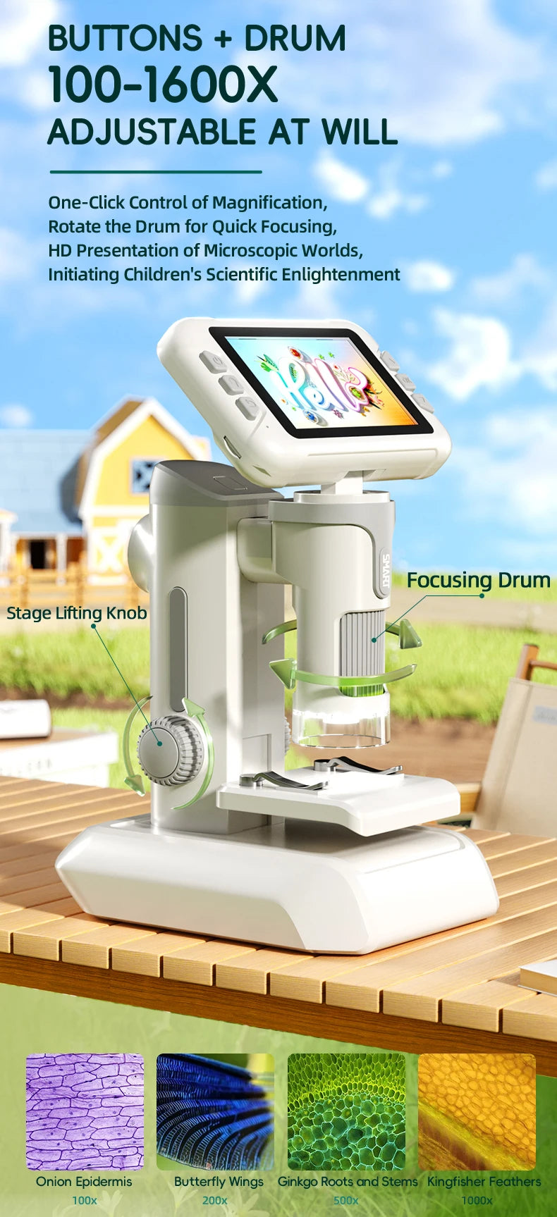 Microscopio Digital 3 en 1 1600X para Niños, Educativo