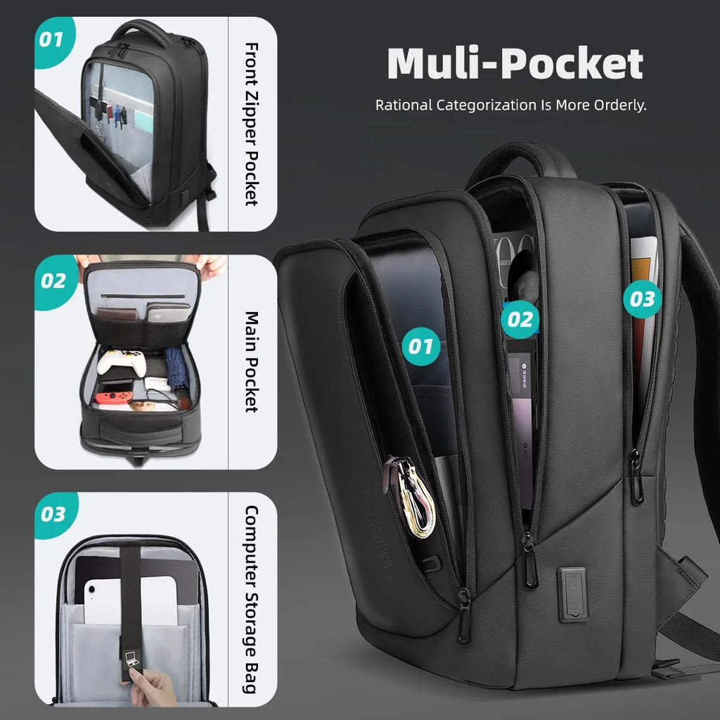 Mochila para Laptop Impermeable con Puerto de Carga USB para Hombre