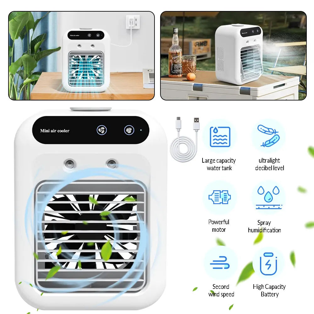 Ventilador USB de Escritorio con Humidificador y Luz LED