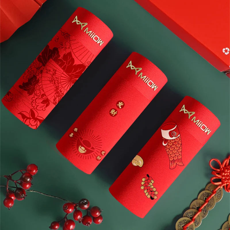 MiiOW-bóxer de algodón suave y transpirable para hombre, ropa interior masculina de 3 piezas, con estampado de la suerte