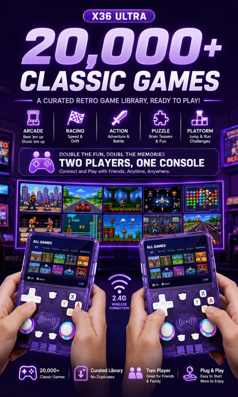 Consola de Juegos Retro X36 Ultra, Pantalla IPS HD de 4.2 Pulgadas, Sistema Dual Android 10, WiFi, Multijugador, Más de 20000 Juegos, Regalos
