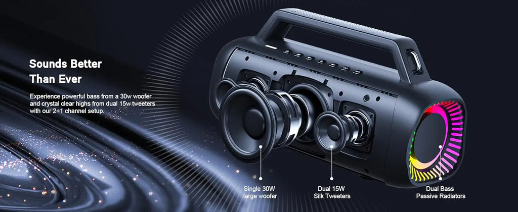 Altavoces Ortizan de 60W (80W de Pico) Inalámbricos Bluetooth con Bajos Potentes, Altavoces Subwoofer Grandes Inalámbricos Bluetooth 5.3 con Banco de Energía
