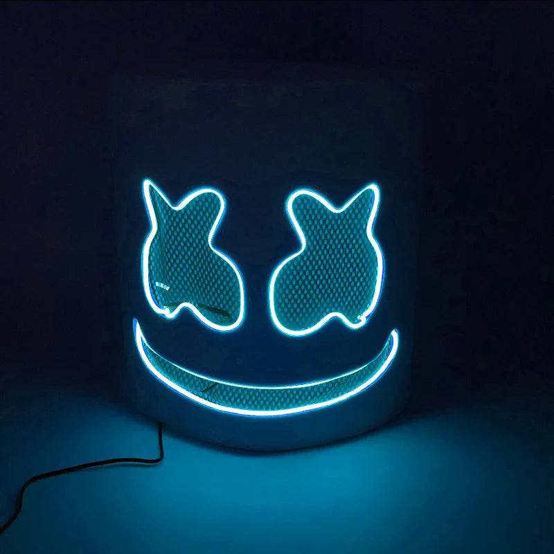 Casco Luminoso con Cable EL de DJ Marshmello, Máscara LED Brillante, Máscara Luminosa para Toda la Cabeza para Festivales Rave EDM, Halloween, Cosplay