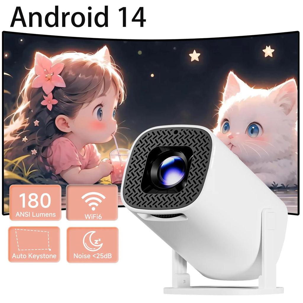 HONGTOP-proyector inteligente 4K Android 14, WiFi6, compatible con pantalla de 1080p x 720p, cine en casa inteligente, proyector portátil para exteriores
