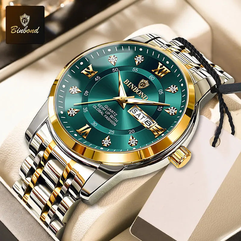 Reloj de pulsera deportivo BINBOND para hombre, cuarzo, resistente al agua